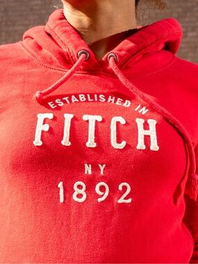 Abercrombie & Fitch Red Hooded Sweatshirt with White Logo